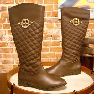 IMAN Brown Quilted Leather Boots